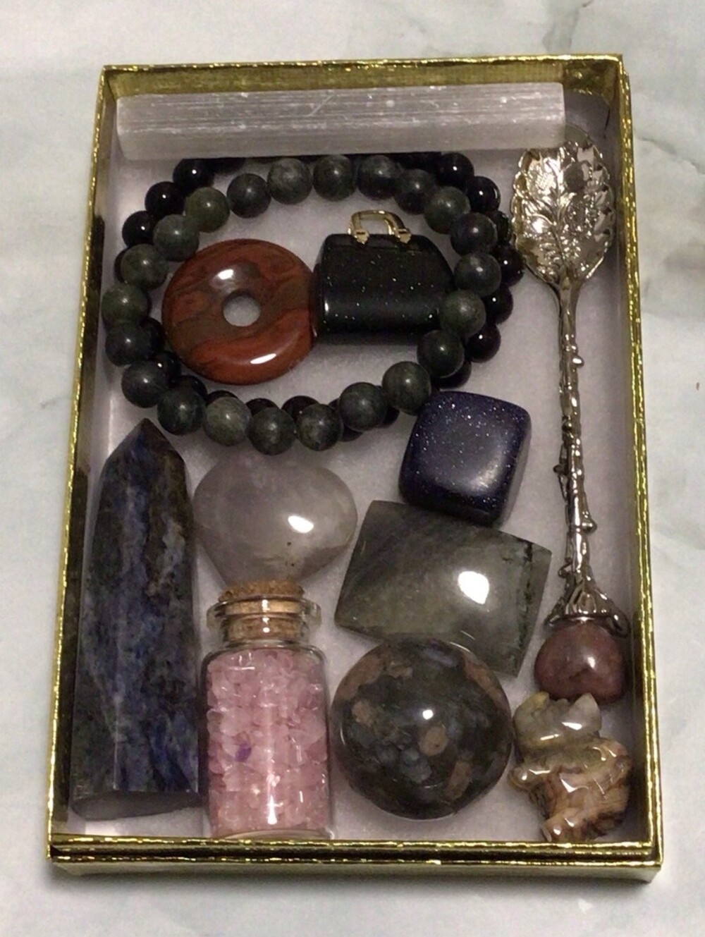 Natural Gemstones and Crystal Gift Set - Green, Pink, Brown Accents
